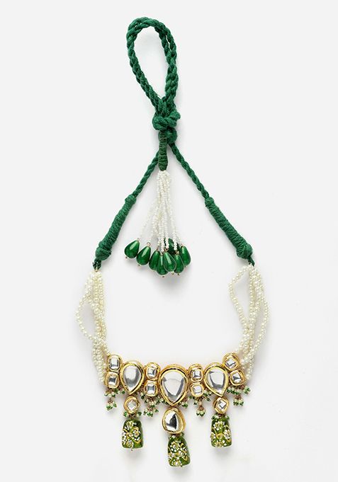 Green And Ivory Pearl Kundan Choker Necklace