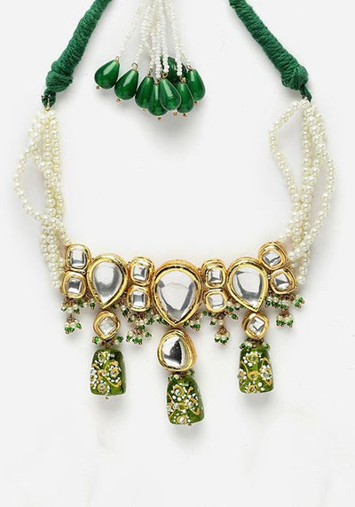Green And Ivory Pearl Kundan Choker Necklace