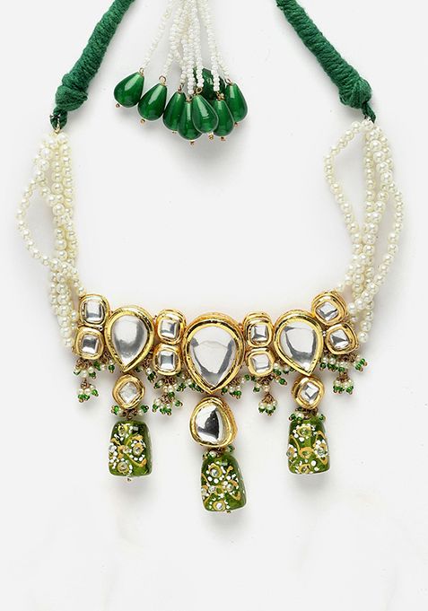 Green And Ivory Pearl Kundan Choker Necklace