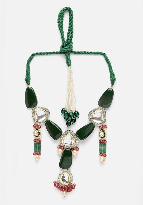 Green And Pink Gold Plated Kundan American Diamond Haar Necklaces