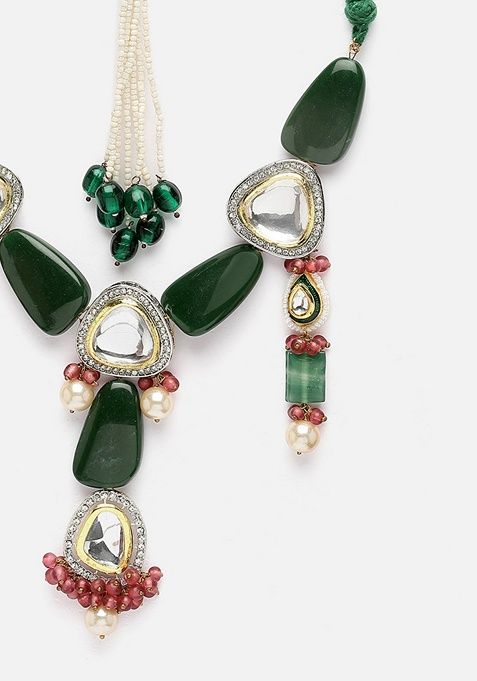 Green And Pink Gold Plated Kundan American Diamond Haar Necklaces