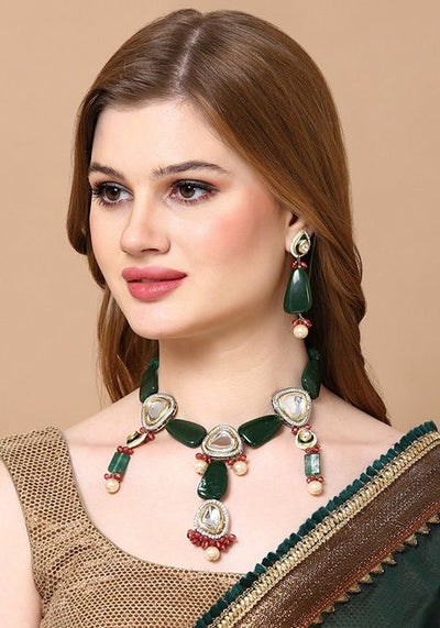 Green And Pink Gold Plated Kundan American Diamond Haar Necklaces