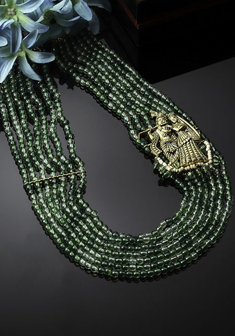 Green And Gold Pearl Layered Necklace