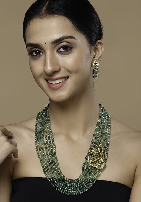 Green And Gold Pearl Layered Necklace