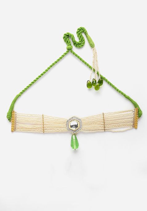 Green And Ivory Kundan Layered Necklace