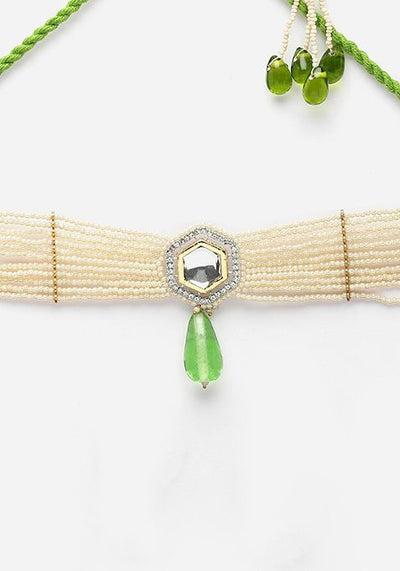 Green And Ivory Kundan Layered Necklace