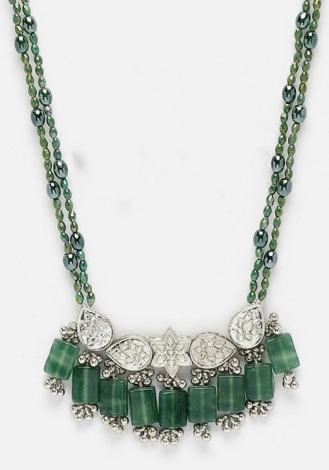 Green And Grey Gold Plated Kundan Pearl Haar Necklaces
