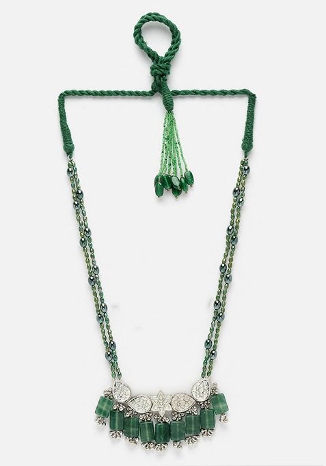 Green And Grey Gold Plated Kundan Pearl Haar Necklaces