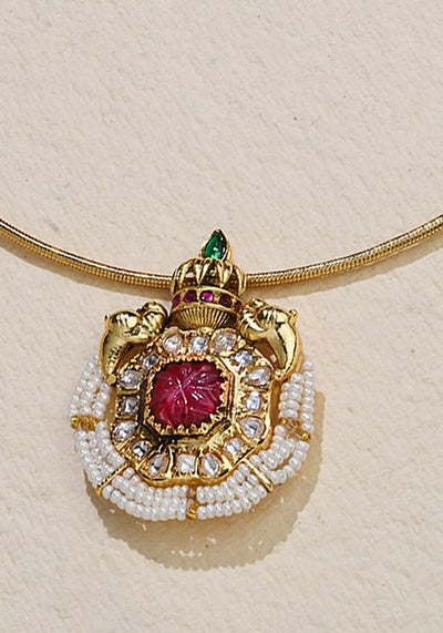 Gold Plated Graceful Temple Charm Necklace