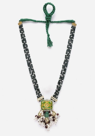 Green And Purple Gold Plated Kundan Pearl Haar Necklaces