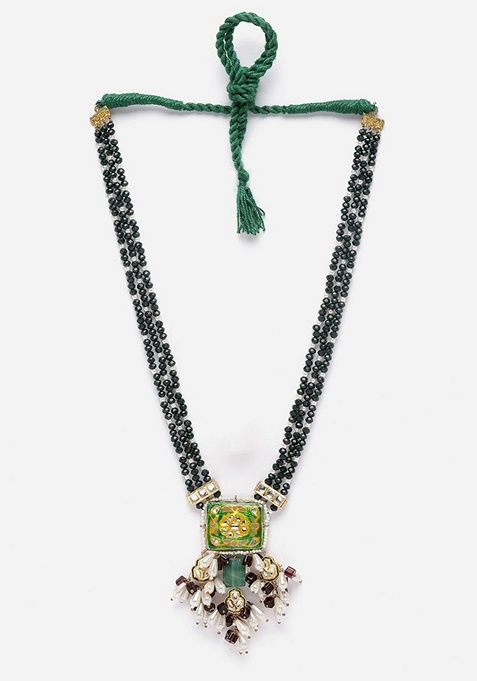 Green And Purple Gold Plated Kundan Pearl Haar Necklaces