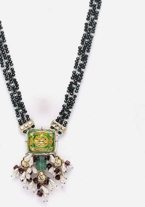 Green And Purple Gold Plated Kundan Pearl Haar Necklaces