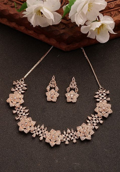 Gold Rose Gold Plated American Diamond Studded Handcrafted Jewellery Set