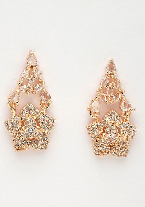 Gold Rose Gold Plated American Diamond Studded Handcrafted Jewellery Set