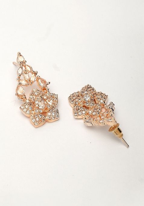 Gold Rose Gold Plated American Diamond Studded Handcrafted Jewellery Set