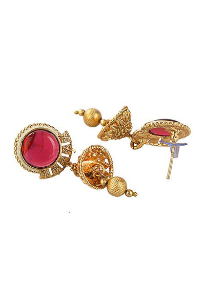 Gold Plated Maroon Stone Studded Choker Set