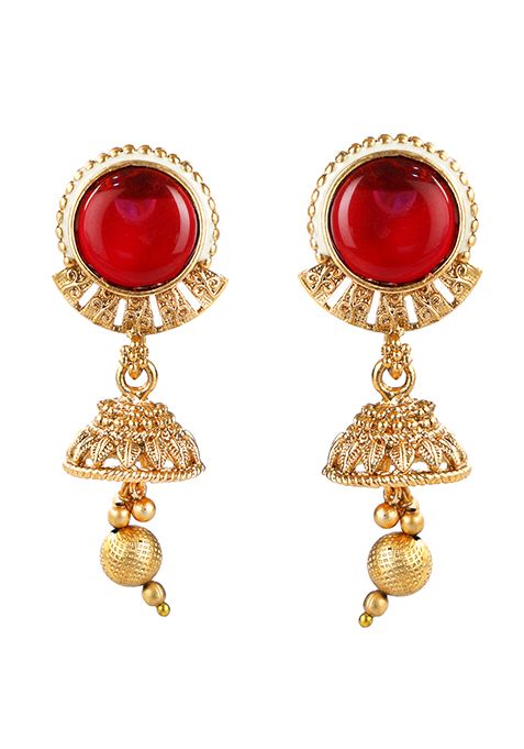 Gold Plated Maroon Stone Studded Choker Set