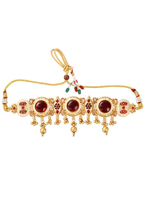 Gold Plated Maroon Stone Studded Choker Set