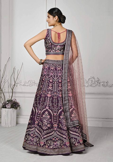 Purple Digital Print Silk Blend Lehenga Set