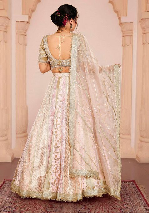 Pink Lehenga Set With Hand Embroidered Blouse And Dupatta