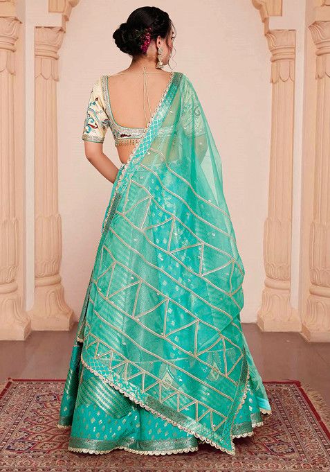 Blue Lehenga Set With Hand Embroidered Blouse And Dupatta