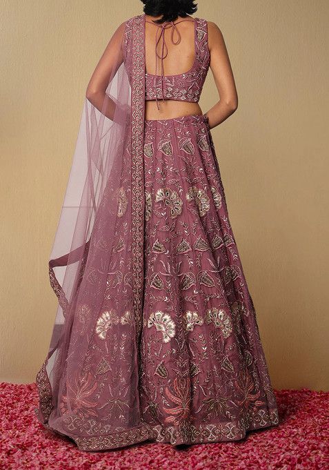 Purple Lehenga Set With Hand Embroidered Blouse And Dupatta