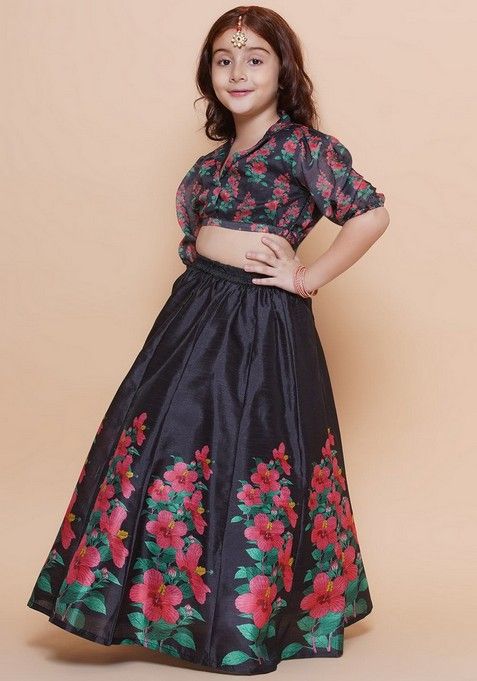 Black Printed Lehenga With Blouse (Set of 2)