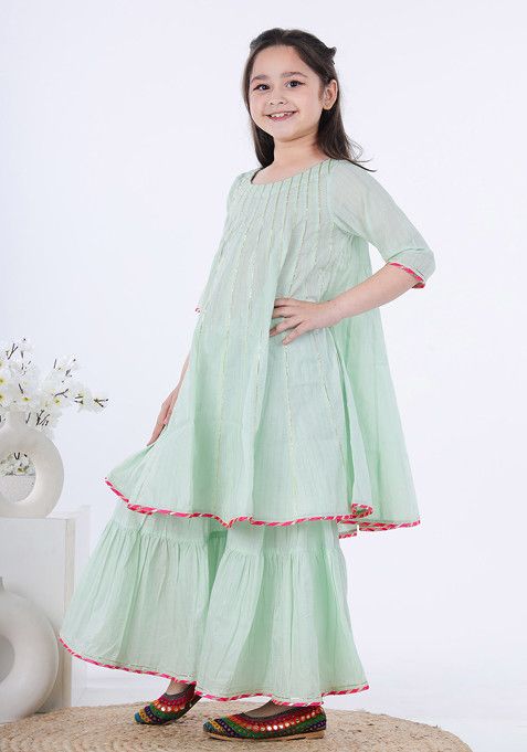 Pista Green Embroidered Sharara With Kurta (Set of 2)