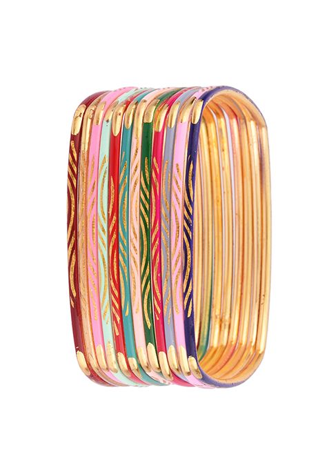 Gold Plated Square Enamel Foil Print Bangles