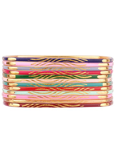 Gold Plated Square Enamel Foil Print Bangles