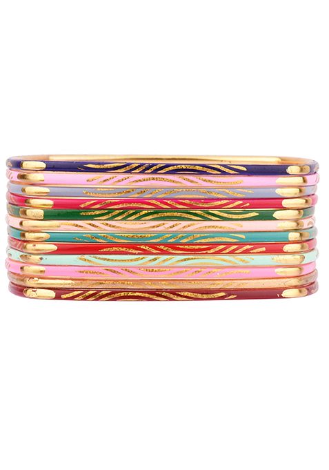 Gold Plated Square Enamel Foil Print Bangles