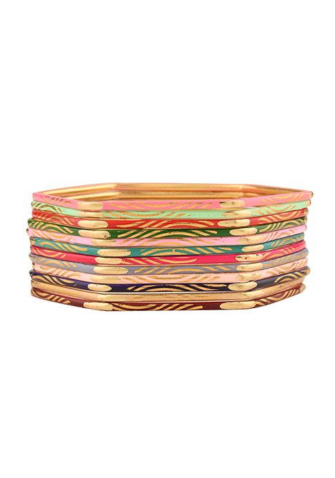 Gold Plated Multicolor Hexagon Shaped Bangles