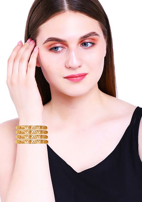 Gold Plated Filigree Leaf Design Bangles