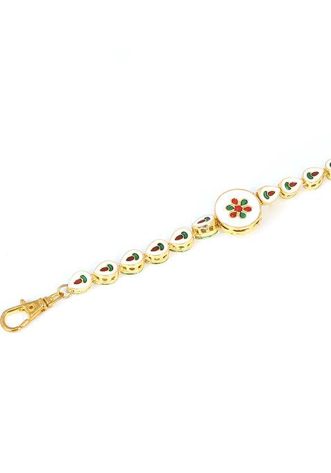 White Gold Tone Kundan Pearl Bracelet