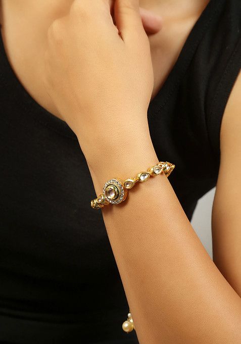 White Gold Tone Kundan Pearl Bracelet