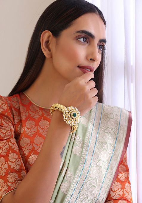 Green Gold Finish Kundan Bracelet