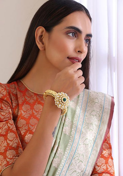 Green Gold Finish Kundan Bracelet