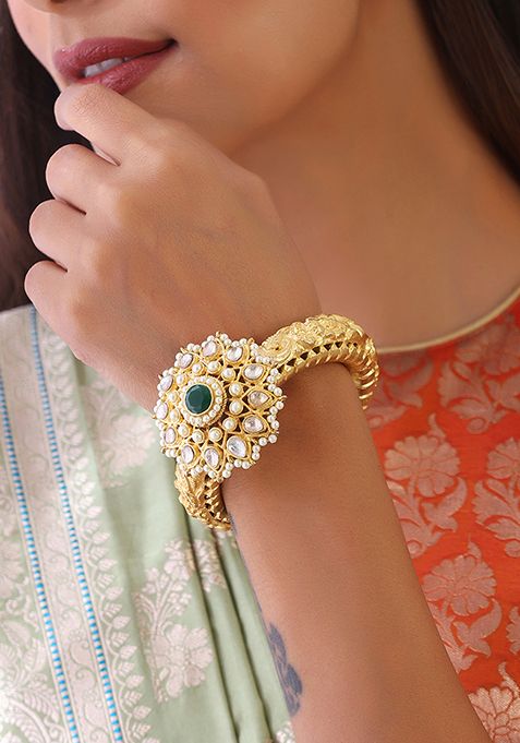 Green Gold Finish Kundan Bracelet