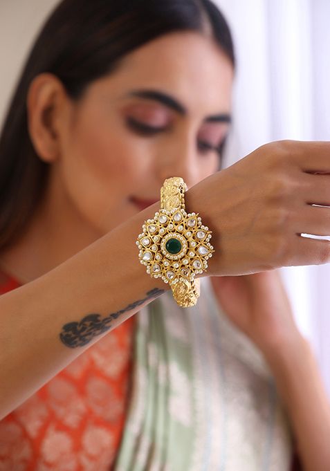 Green Gold Finish Kundan Bracelet