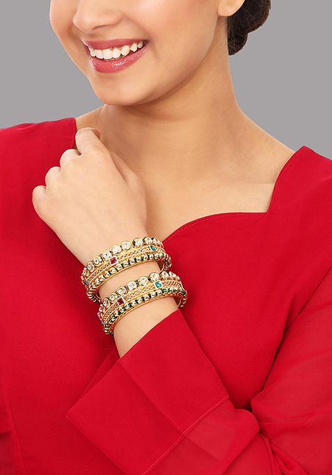 Gold Plated Artificial Stone Bead Bangles