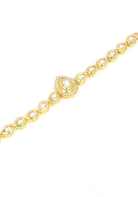 White Handcrafted Gold Kundan Pearl Bracelet