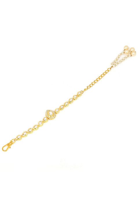 White Handcrafted Gold Kundan Pearl Bracelet