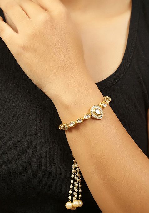 White Handcrafted Gold Kundan Pearl Bracelet