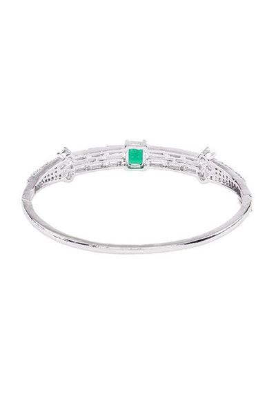 Silver Finish Green Stone Cuff Bracelet