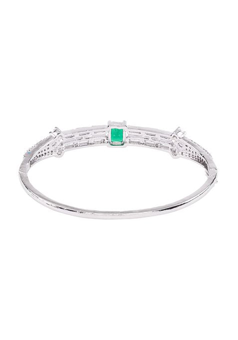 Silver Finish Green Stone Cuff Bracelet