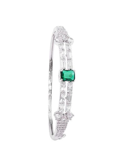 Silver Finish Green Stone Cuff Bracelet
