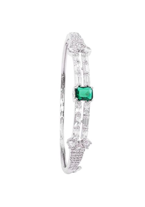 Silver Finish Green Stone Cuff Bracelet