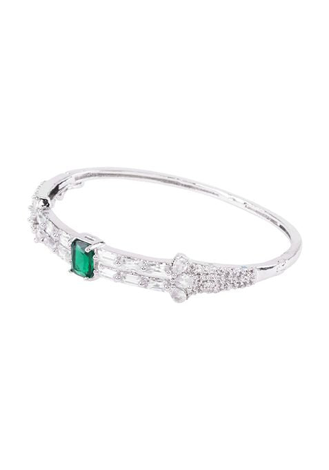 Silver Finish Green Stone Cuff Bracelet