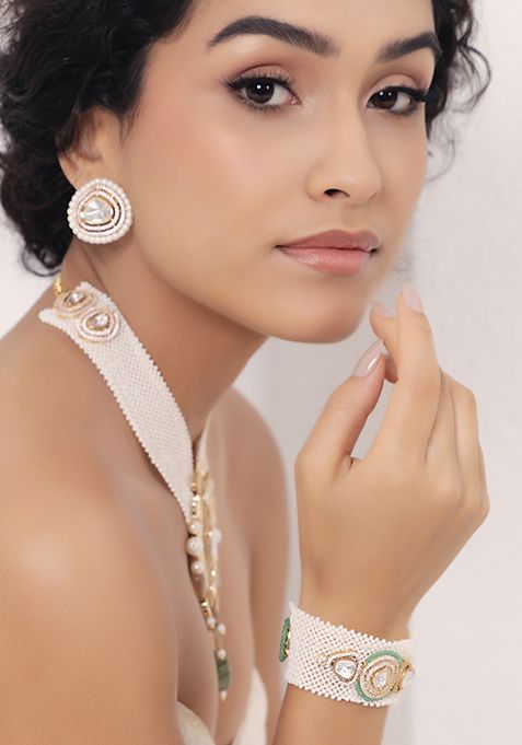 Gold Plated Polki Pearl Bracelet