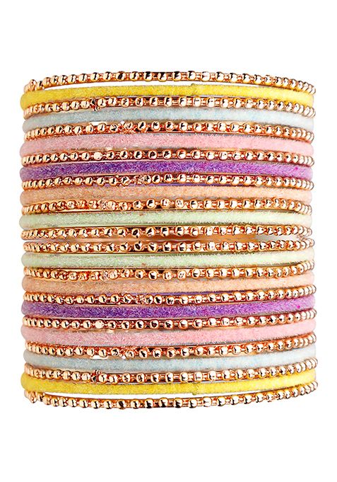 Rose Gold Plated Pastel Multicolor Velvet Bangles